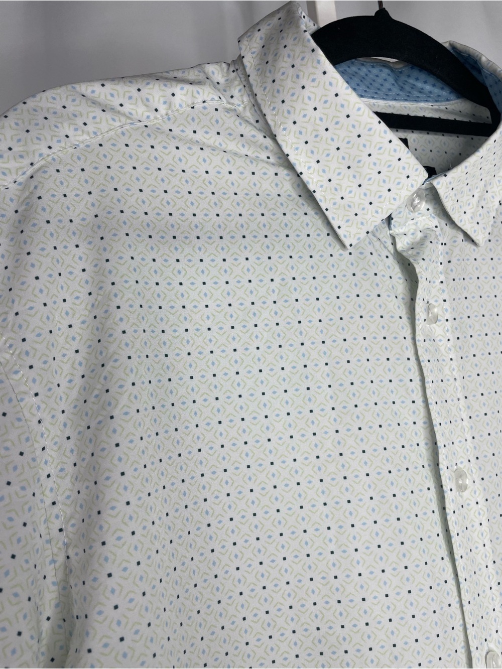 Pronto Uomo Modern Fit L White Geometric Stretch Button Up Shirt Golf Casual - Picture 2 of 9